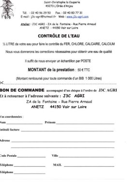 Bon de commande analyse d'eau