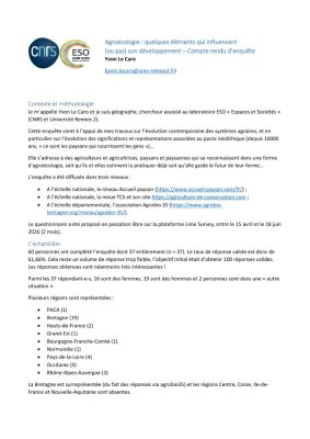 Agroécologie : quelques éléments qui influencent (ou pas) son développement – Compte rendu d'enquête
