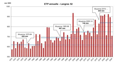 Evolution de l'évapotranspiration - Station de Langres (Haute-Marne) depuis 1970